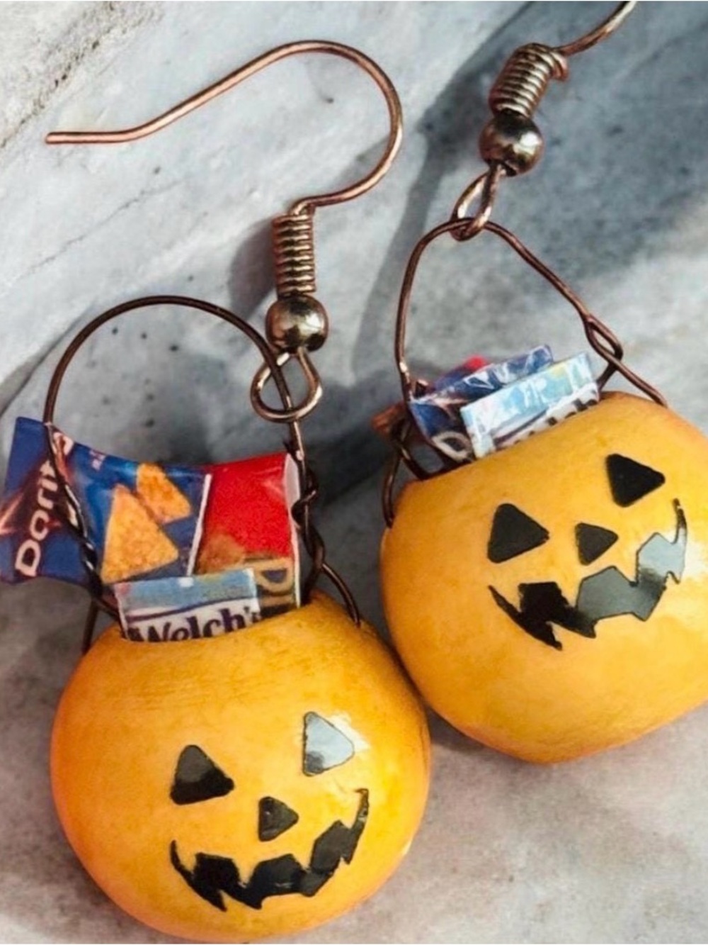 Festive Pumpkin Jack-O'-Lantern Dangle Earrings in Orange